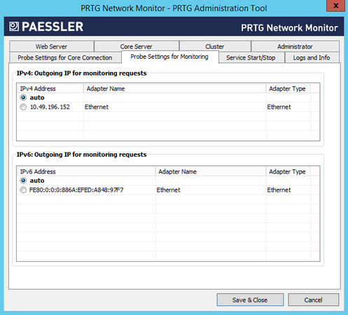 PRTG Administration Tool: Probe Settings for Monitoring