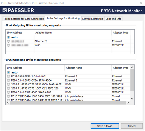 PRTG Administration Tool: Probe Settings for Monitoring